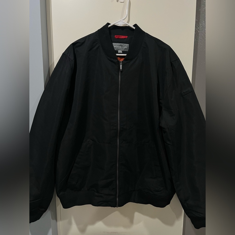 Michael Kors Men's Black Bomber Jacket with Subtle Logo